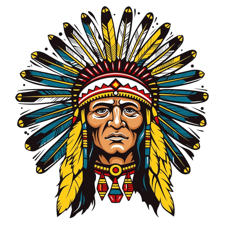 Vector head of an old wise indian chief wearing a feather headdress vector