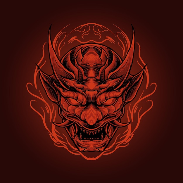 The head oni red devil japan mask illustration