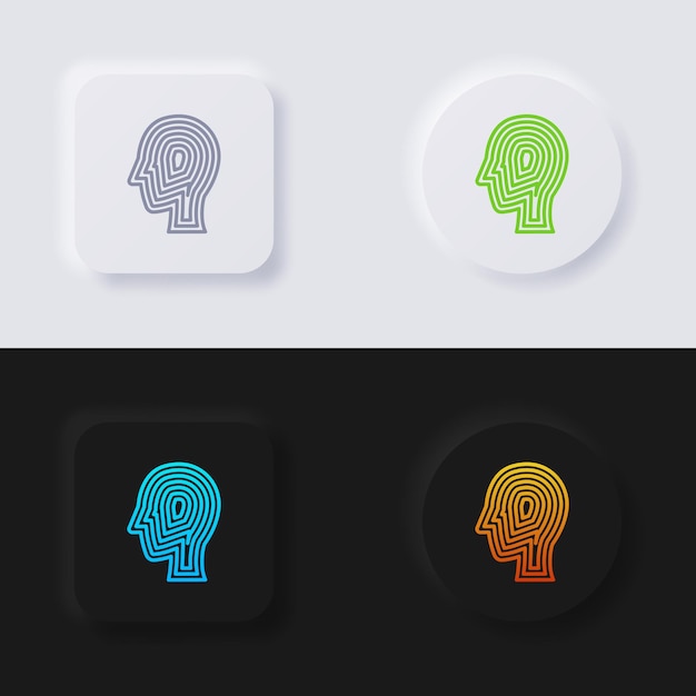 Head overlap stroke line icon set, Multicolor neumorphism button soft UI Design for Web design.