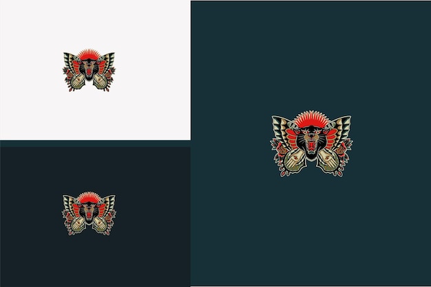 Дизайн векторной иллюстрации головы пантеры и бабочки