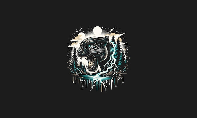 head panther angry on forest lightning vector artwork design