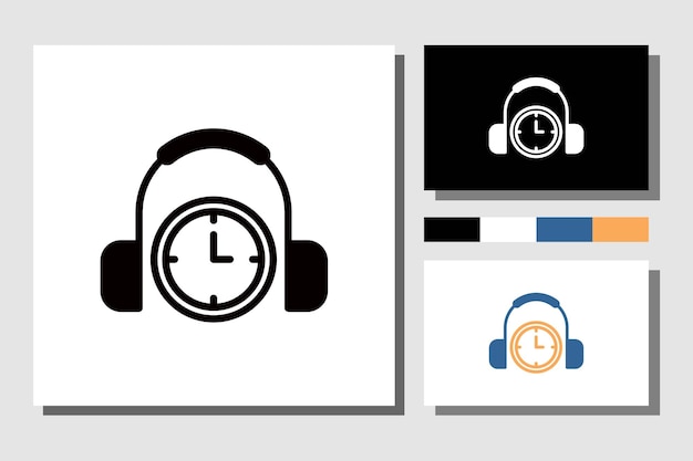 head phone and alarm time for music logo design