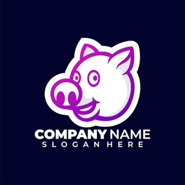 Head pig lineart outline with gradient logo