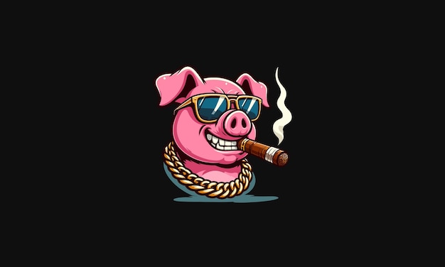 Vector head pig with smoking vector mascot design