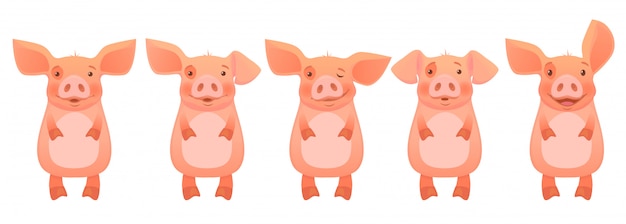 Vector head of pink pig set