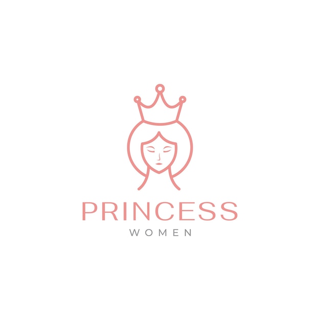 Vector head princess beauty with crown line logo design