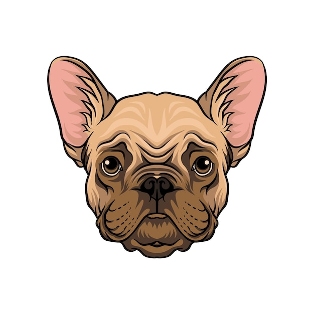 ペット動物のパグ犬の顔の頭黒の背景に手描きのベクトル図