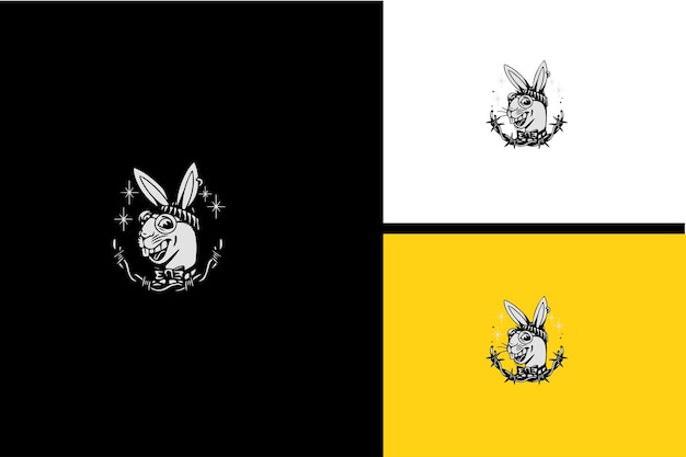 Head rabbit vector black and white