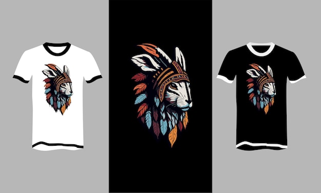 Head rabbit with headdress native american vector tshirt design