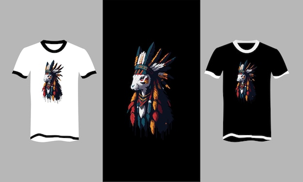 Vector head rabbit with headdress native american vector tshirt design