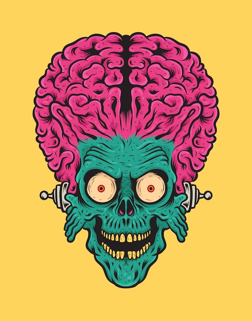 Head of retro vintage alien with big brain vector illustration