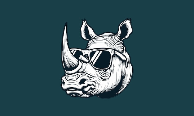 head rhino with sun glass vector outline design