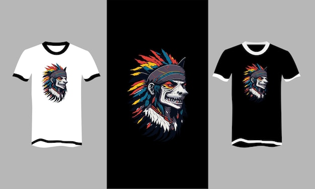 Head shark with headdress american native vector tshirt design