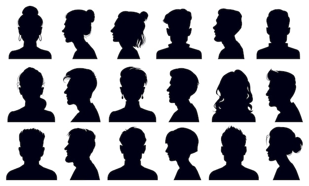 Vector head silhouettes. female and male faces portraits, anonymous person head silhouette