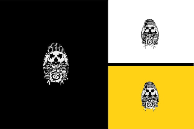 Head skull and flower vector black and white