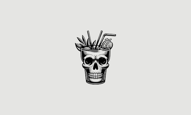 head skull glass cocktail vector flat design