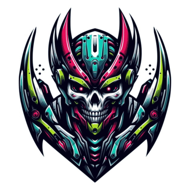 head of skull robotic suitable for T Shirt Design editable design available in PNG