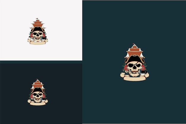 Head skull and ship vector illustration design