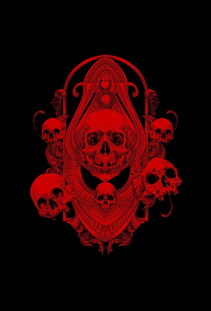 Head skull and sneak with ornament artwork illustration