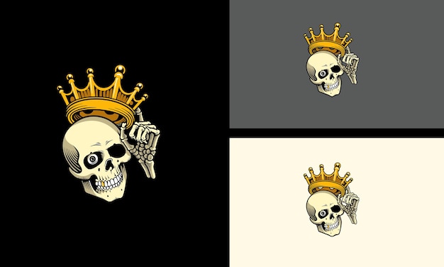 Head skull wearing crown vector flat design
