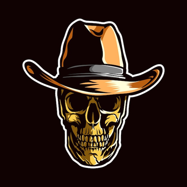 Head Skull with cowboy hat mascot