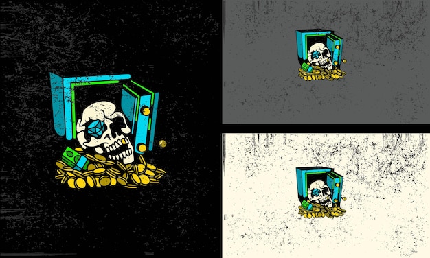 Head skull with gold vector illustration mascot design