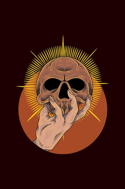 Head skull with hand vector illustration