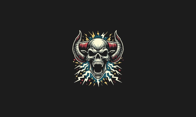 Head skull with horn and lightning background vector artwork design