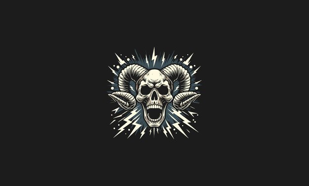 Vector head skull with horn and lightning background vector artwork design