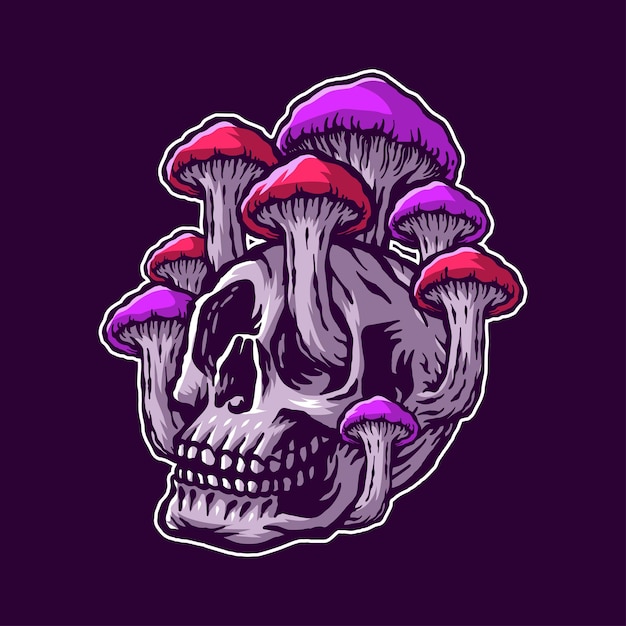 Vector head skull with mushrooms illustration