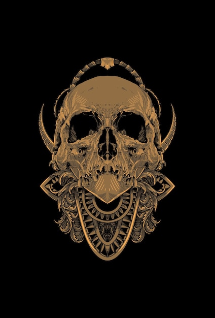 Head skull with ornament temple artwork illustration