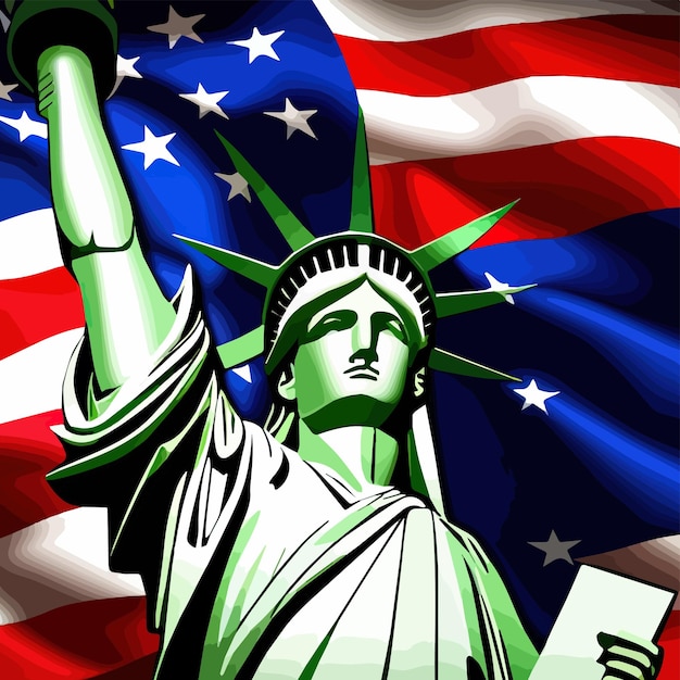 Head statue liberty and u s flag an image suitable for u s independence day vector illustration