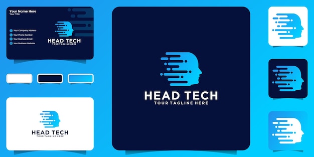 Head Tech logo, Pixel Head logo concept vector, Robotic Technology Logo sjabloon en visitekaartje