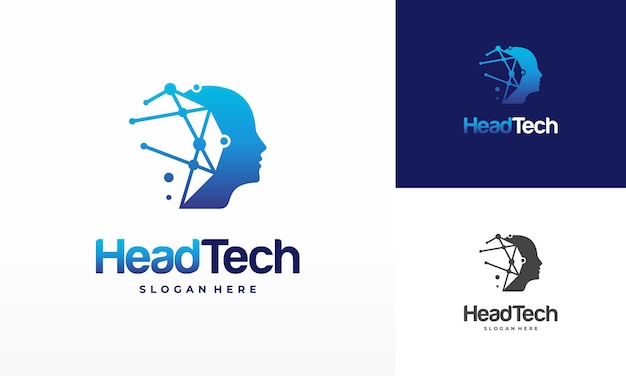 Логотип Head Tech, концептуальный вектор логотипа Pixel Head, векторная иллюстрация шаблона логотипа Robotic Technology