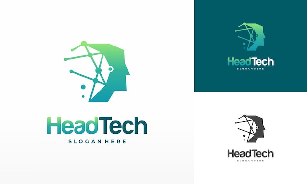 Head Tech logo, Pixel Head logo concept vector, Robotic Technology Logo template designs vector illustration