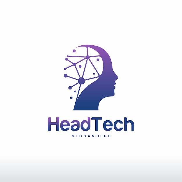 Il logo head tech, il vettore del concetto del logo pixel head, il modello del logo della tecnologia robotica progetta l'illustrazione vettoriale