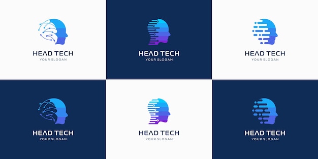 Vector head tech logo, robotic technology logo template designs illustration