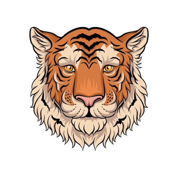 Head of tiger face of wild animal hand drawn vector illustration on a white background