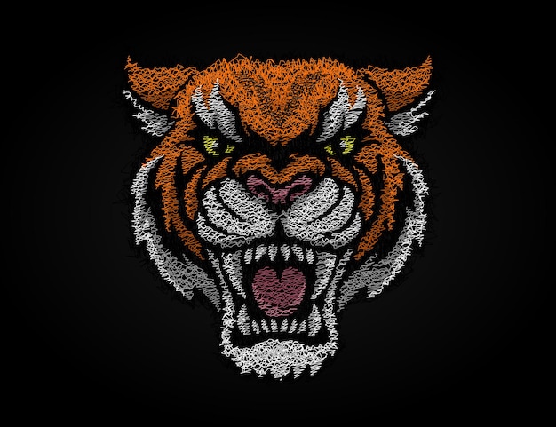 Vector head tiger line art background vector angry tiger line art wallpaper art for wall decoration