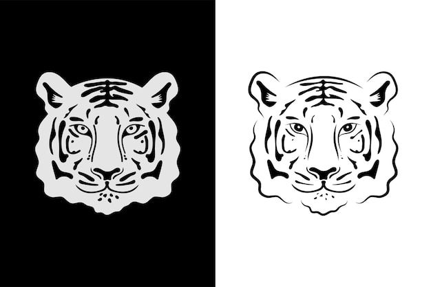 Vettore testa di tigre. design del logo nei colori bianco e nero