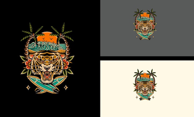 Vector head tiger and palm vector mascot design