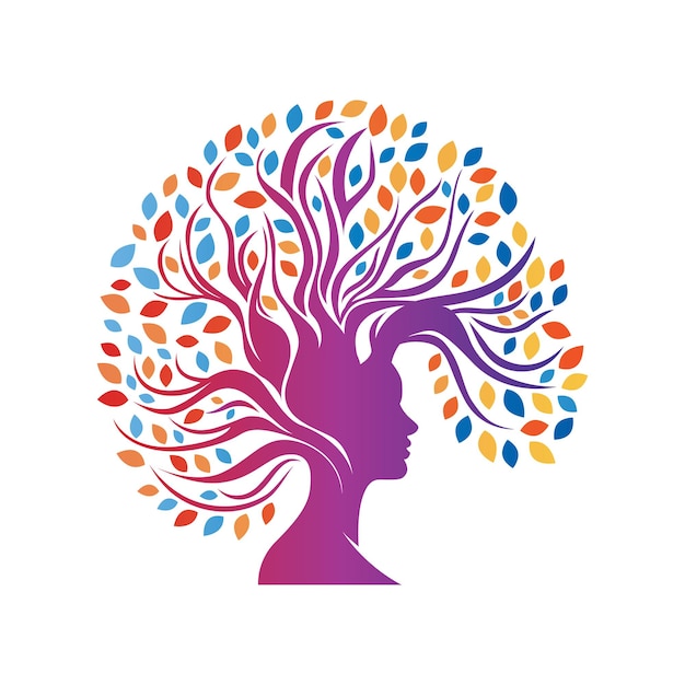 Head and tree vector icon design growth and wellbeing logo design