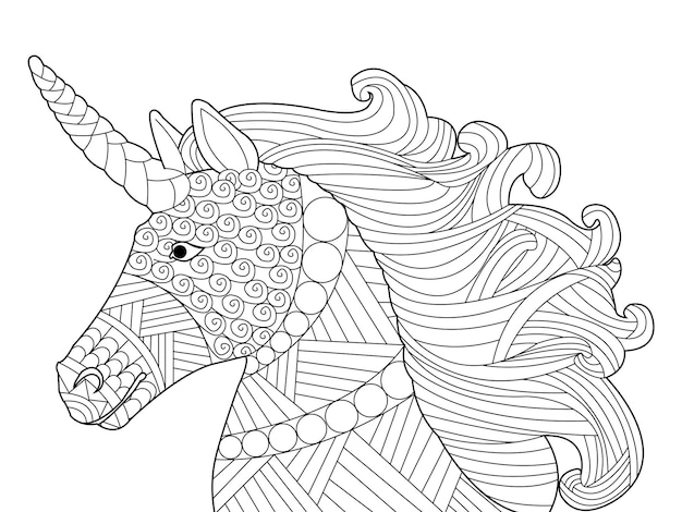 Head unicorn coloring vector for adults