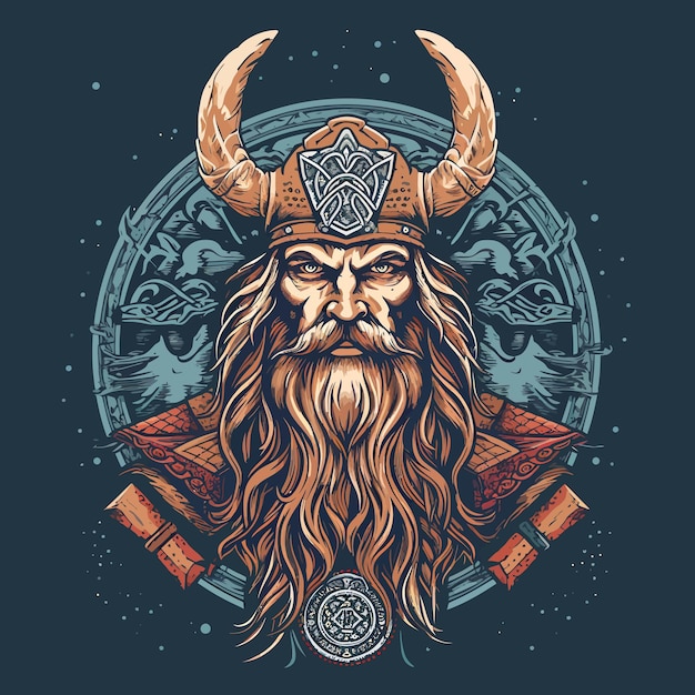 Vector head viking warrior in mascot gaming logo esports design in illustration style