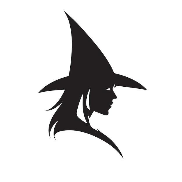 Head of a witch vector icon Scary wizard with a big pointy hat using black magic Spooky scary