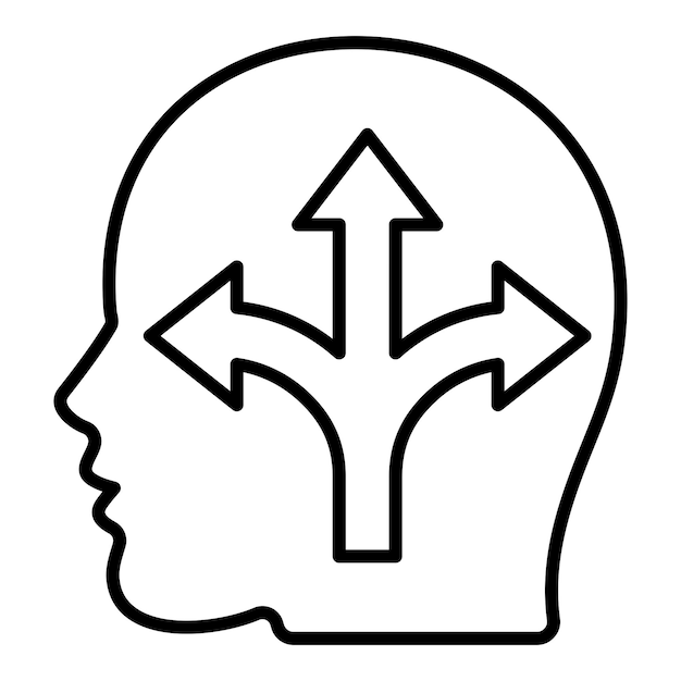 A head with an arrow pointing up and an arrow pointing up