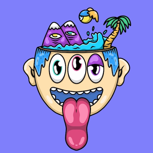 Head with beach colorful style illustration