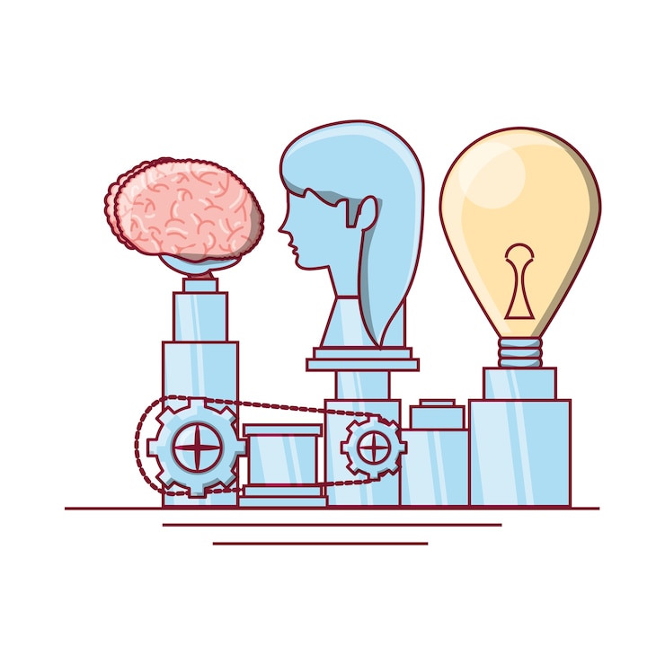 Vector head with brain machine icon