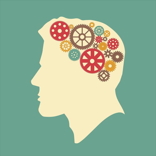 head with brain pictograph steampunk male human think symbols vector illustration
