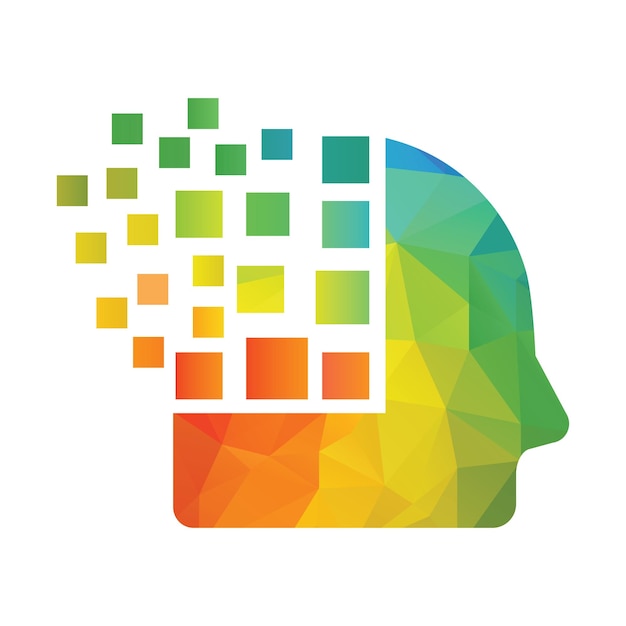 Head with brain pixel vector illustration design Human head and brain vector icon